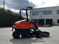 A 2015 Jacobsen Eclipse 322 lawn mower with an orange body and black seat features rear grass collection and multiple cutting reels on the front