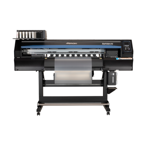 Mimaki TXF150-75 DTF printer with a sleek design featuring a large printing area rollers and multiple ink cartridges