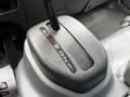 The gear shift lever of a 2018 Isuzu NPR showing positions P R N D 2 1 in black and red on a gray panel