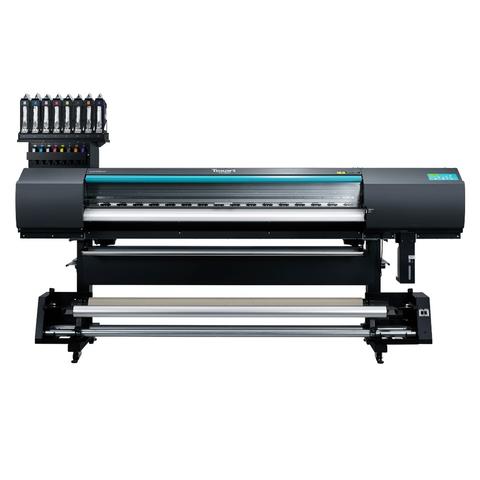 A Roland Texart XT-640 dye-sublimation printer featuring multiple ink cartridges and a large printing surface designed for high-quality fabric printing