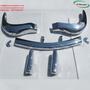 Shiny chrome bumpers for a Mercedes 190SL Roadster from 1955 to 1963 arranged on a flat surface