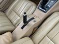 Interior view of a 1970 Chevrolet Corvette showing beige leather seats and a central console with gear shift and controls