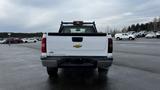 A white 2013 Chevrolet Silverado 1500 pickup truck seen from the rear with a black bumper and a gold Chevy emblem