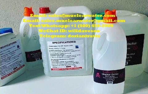 Bottles of Caluanie Muelear Oxidize with labels indicating specifications and safety warnings