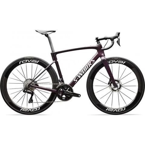 2026 Specialized S-Works Roubaix SL8 road bike with Shimano Dura-Ace Di2 components featuring a sleek design and deep-section Roval wheels