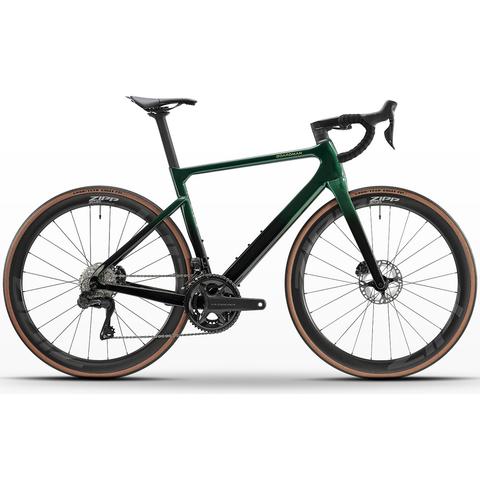2026 Boardman SLR 9.6 Carbon Race Road Bike featuring a sleek green and black frame with aerodynamic design and disc brakes