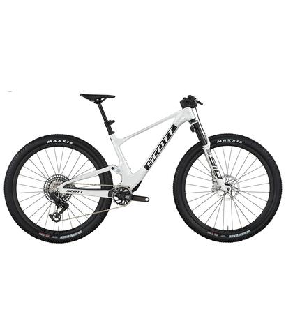 2026 Scott Spark RC World Cup EVO Mountain Bike featuring a sleek white frame wide tires and a high-performance design for trails and racing