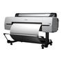 Epson SureColor P10000 large-format printer features a sleek design and a roll of white paper ready for printing mounted on a mobile stand