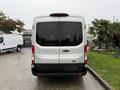 A rear view of a 2019 Ford Transit van with a silver exterior and the model name visible on the back