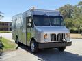 A silver 2009 Morgan Olson Workhorse W62 delivery truck with large windows and a front grill featuring multiple vertical slats