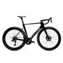 2026 Factor Ostro Vam Shimano Dura Ace Carbon Aero Road Bike with a black frame and colorful lettering featuring aerodynamic design and disc brakes