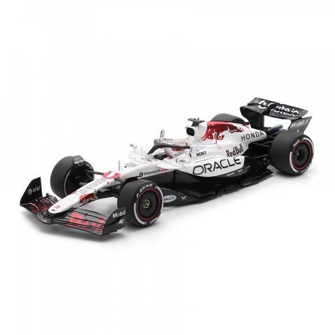 Spark Red Bull RB21 model car in red and white with #1 Max Verstappen branding from the 2025 Japanese Grand Prix featuring a detailed pit board