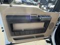 A close-up view of the interior door panel of a 2014 Ford F-350 SD featuring a handle and control buttons
