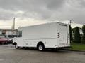 A white 2011 Ford Econoline cargo van with a boxy shape and large rear doors parked on a street