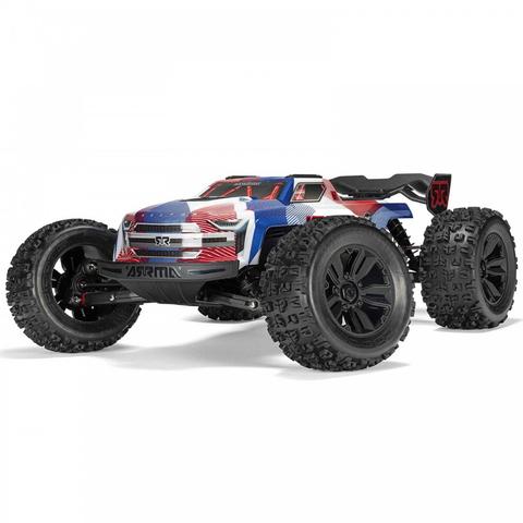Arrma 1/8 Kraton 4x4 6S BLX Brushless V6 Speed Truck RTR featuring a colorful body design large tires and a robust chassis