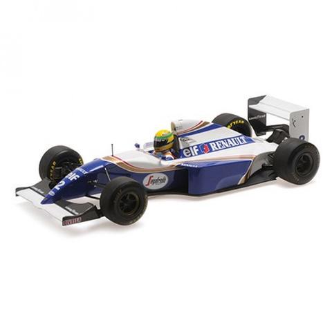 Minichamps Williams FW16 model car in blue and white design representing the 1994 San Marino Grand Prix with the number 2 and driver A Senna