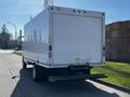 White 2019 Ford Econoline truck with a boxy cargo area viewed from the rear showcasing the back doors and bumper