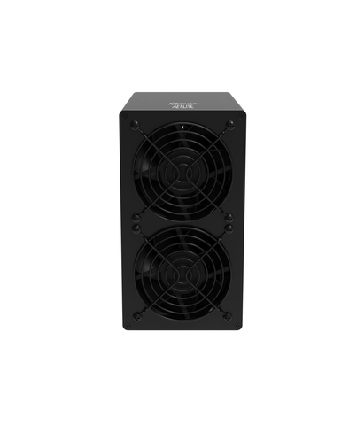 An IceRiver AE1 LITE ALEO ASIC miner with a 300Mhs zk-snark design featuring two large ventilation fan grilles on the front panel