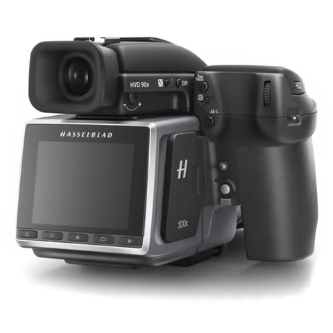 A Hasselblad H6D-100c medium format DSLR camera featuring a large display screen and ergonomic grip designed for high-resolution photography