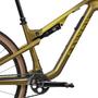 2025 Canyon Lux Trail CF 8 Mountain Bike features a sleek gold frame with black and yellow branding a prominent crankset and a rear shock suspension system