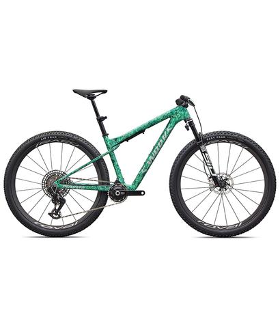 2026 Specialized S-Works Epic World Cup SRAM XX SL AXS Mountain Bike in green with wide tires and a sleek frame designed for competitive off-road cycling