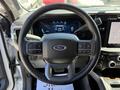Close-up of the steering wheel of a 2024 Ford F-550 Super Duty featuring controls and the Ford logo in the center