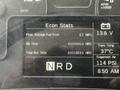 A digital display showing fuel economy stats for a 2022 Blue Bird BB Conventional with details including peak average fuel economy and total run time
