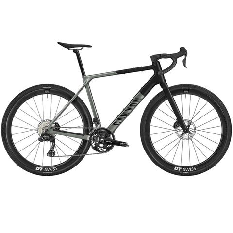 2025 Canyon Grail CF SLX 8 Di2 GRC42 road bike featuring a sleek design with a gray and black frame and wide tires suited for gravel riding