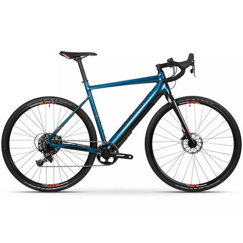 2026 Boardman ADV 8.9E Aluminium Gravel Adventure Electric Road Bike with a sleek blue frame drop handlebars and black wheels