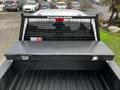 A 2020 Ford F-250 SD features a black diamond plate toolbox mounted in the truck bed with a metal grid backrack above it