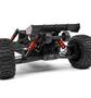 Arrma Outcast 8S BLX EXB Brushless RTR 1/5 4WD Stunt Truck in black featuring a robust chassis large tires and red shock absorbers