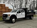 A 2019 Ford F-550 truck with a flatbed design in white with chrome details parked on a pavement