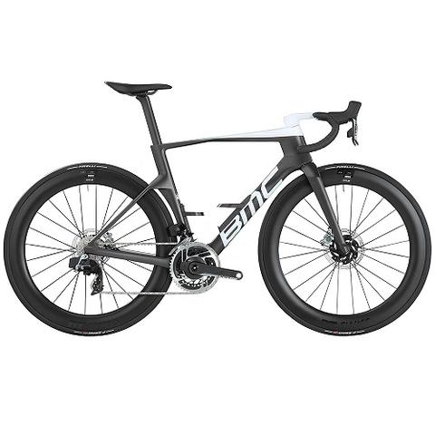 2024 BMC Teammachine R 01 LTD Road Bike featuring a sleek design with a black and white color scheme high-performance wheels and an aerodynamic frame