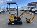 A 2024 AGT Mini Excavator with tracks and an attached digging arm showcasing yellow and black colors and wrapped components