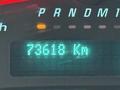 2023 GMC Savana dashboard displaying a mileage reading of 73618 Km
