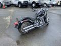 A 2008 Harley-Davidson FLSTFI motorcycle with a black body and chrome accents is positioned in the foreground with a distinctive low-slung design and dual exhaust pipes