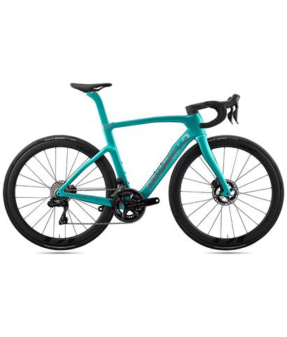 2026 Pinarello F9 Dura Ace Di2 Road Bike in vibrant teal color with aerodynamic frame and black wheels