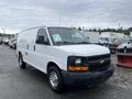 A white 2014 Chevrolet Express van parked in a lot with a black front grille and silver hubcaps