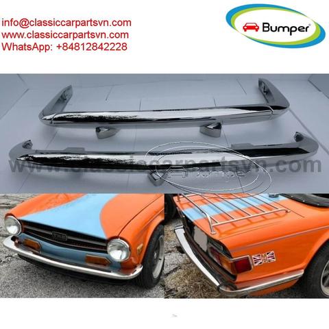 1969 Triumph TR6 in bright orange with a distinctive stripe and Union Jack decal on the rear quarter panel
