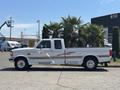 A 1995 Ford F-250 pickup truck with a silver and white exterior design and a bed filled with palm plants
