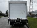 A white 2018 Hino 195 box truck viewed from the rear with a flat loading area and a visible license plate on the bumper