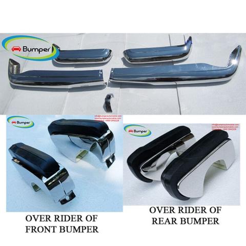 Chrome bumpers with overriders for a Mercedes Pagode W113 featuring front and rear designs