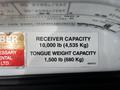 Label on a 2006 GMC C5000 showing receiver and tongue weight capacity details
