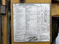 A yellow maintenance manual label for a John Deere 470G detailing periodic maintenance tasks and recommended lubricants
