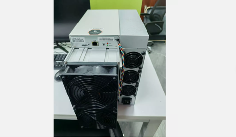 Bitmain Antminer L9 ASIC miner with multiple fans at the front and a network port on the side for connecting to the internet for cryptocurrency mining