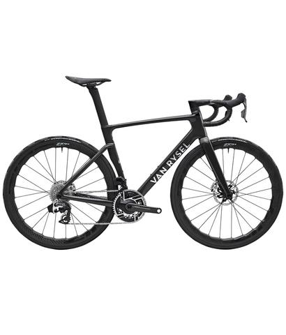 2025 Van Rysel RCR Pro Red Axs Road Bike featuring a sleek black frame with aerodynamic design and high-performance components