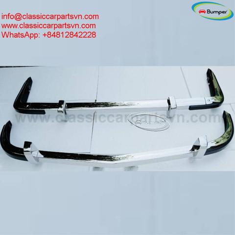 Two chrome bumpers designed for Datsun 240Z 260Z 280Z models from 1969 to 1978 arranged in a flat layout with end caps and a central attachment piece visible