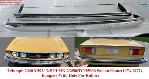 Triumph 2000 MK2 2.5 PI MK2 2500TC 2500S Saloon Estate bumpers featuring chrome finishes and a hole for rubber attachment