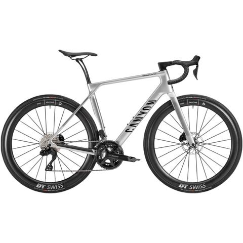 2026 Canyon Endurace CF SLX 7 Carbon Endurance Road Bike featuring a lightweight silver frame disc brakes and DT Swiss wheels