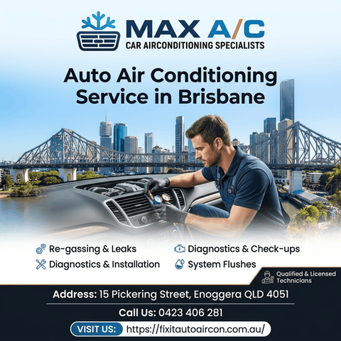 A technician working on the air conditioning system of a car with tools and components displayed in the foreground